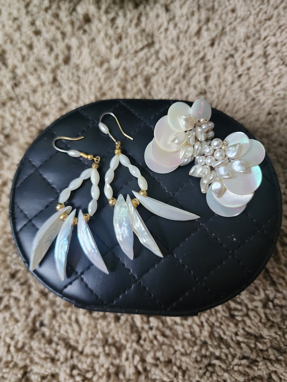 Mother of Pearl Floral & Dangle Earrings Sets - Iridescent White